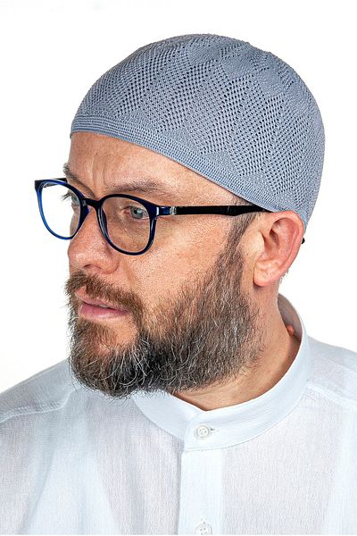 İhvan Ζαφείρι Λεπτό Πλεκτό Δαντέλα Προσευχής Skullcap Γκρι 1 Τεμάχιο