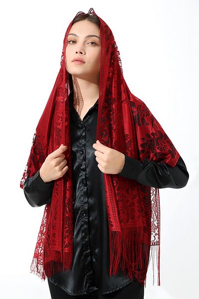 ihvanonline MevlüT BlanKeT - Red Tasseled Tulle Shawl