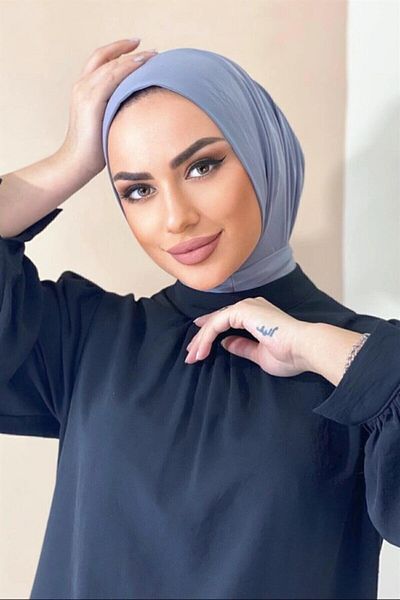 Organic Scarfs Γυναικείο Hijab Γκρι κούμπωμα γιακάς Hijap Bone Μοντέλο Κασκόλ