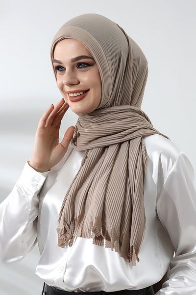 ihvanonline Μπεζ Hijab Ready Practical Twill Βαμβακερό σάλι
