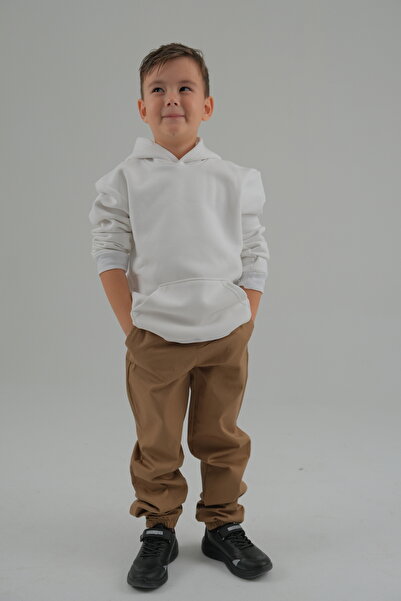 CALEMORE Hanorac alb unisex pentru copii cu glugă și buzunare