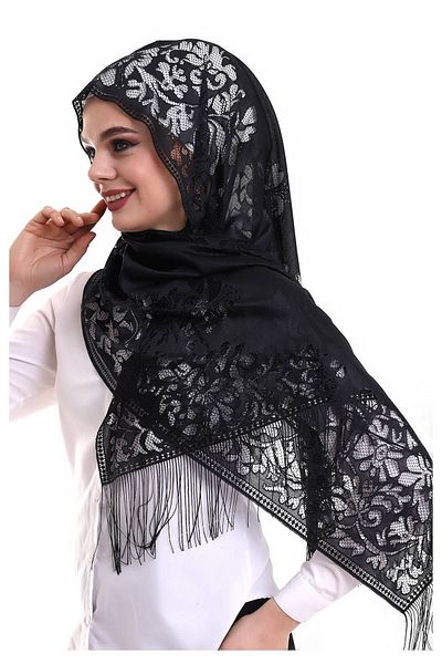 ihvanonline Black Delicate Tulle Shawl - 60x160 Model 2