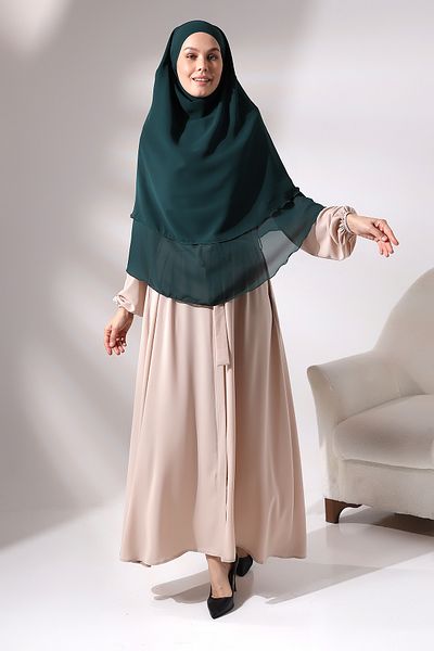 ihvanonline Emerald Green Chiffon Hijab - With Veil, Short Scarf