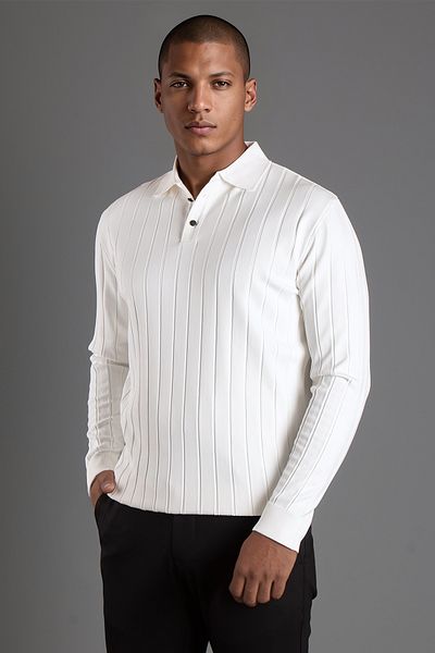 JR9 White Textured Striped Polo Knitwear Sweater 2330