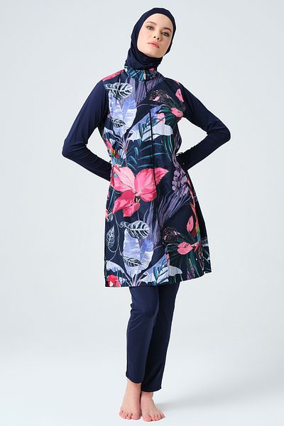 ALFASA 23430 Μπλε μαγιό Hijab - Φυσικό σχέδιο, Πλήρως καλυμμένο