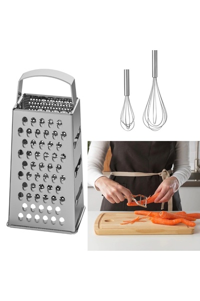 IKEA Paslanmaz Çelik Rende+ Pabjuda 2’li çelik çırpıcı+ Vardagen Paslanmaz Çelik Sebze Soyacağı