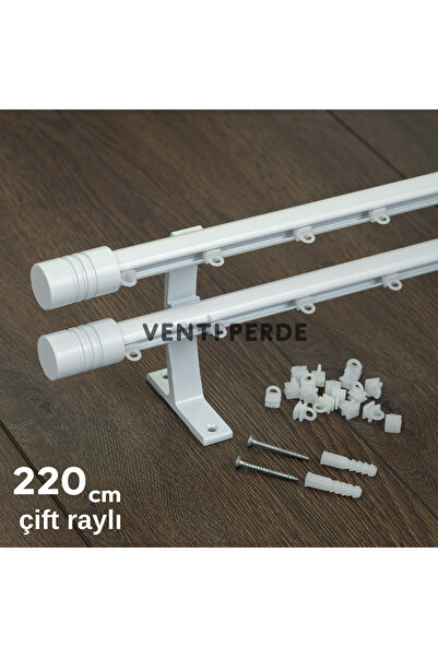 wenthi Beyaz Kornişli Metal Rustik Venti 20mm Çift Raylı Perde Askısı, Rustik...