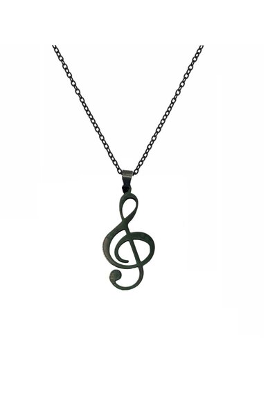 Herşey Nota قلادة على شكل ملاحظة موسيقية سوداء بمفتاح يسار 316L من الفولاذ ال...
