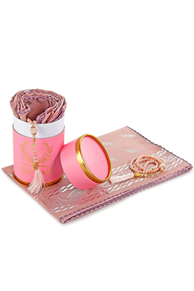 İhvan Pink Cylinder Boxed Set with Pearl Prayer Beads and Mawlid Cover