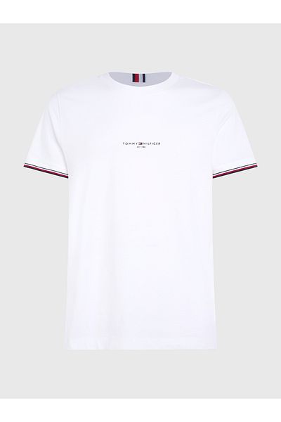 Tommy Hilfiger Men's Brand Logo Cotton Suitable for Daily Use White T-shirt Mw0mw32584-ybr
