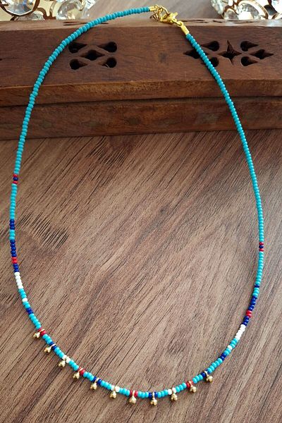 azra takı tasarım Blue and Colorful Minimal Design Short Bohemian Women's Necklace