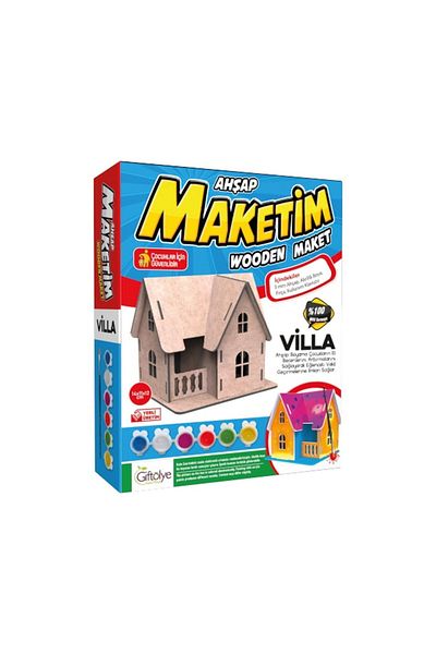 Giftölye Wooden Villa Painting Model Set (Maket+Paint+Brush)