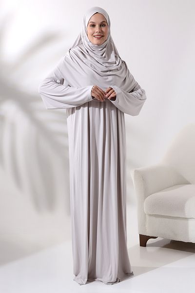 ihvanonline Practical One-Piece Prayer Dress - with Headscarf and Robe, Stone Color 8015