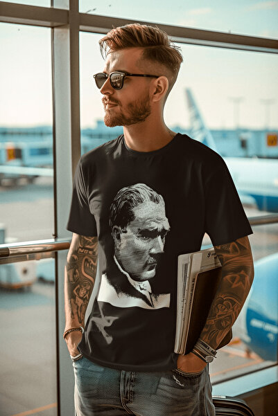 The Baski Atatürk Silhouette Printed - Tricou negru premium 100% bumbac