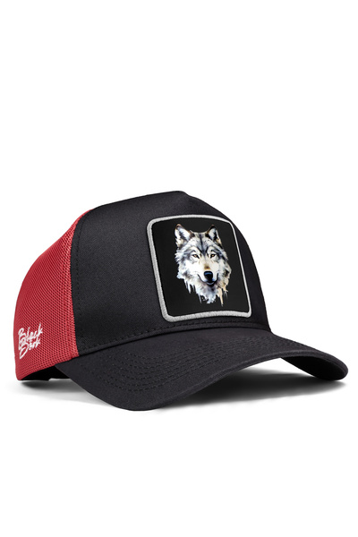 BlackBörk V1 Wolf Logo Black-Red Trucker Hat