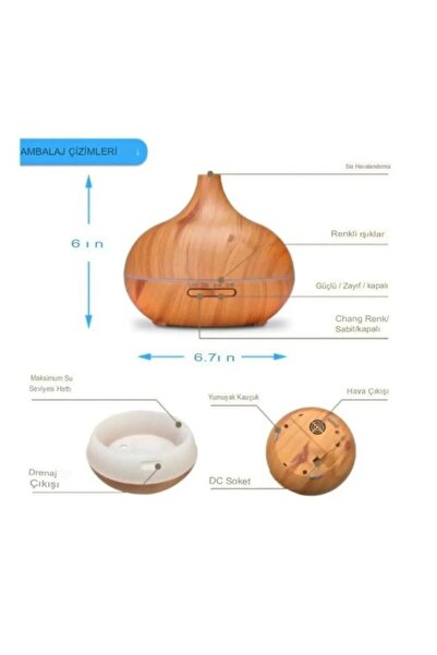 Genel Markalar Kahverengi 7 Led Işıklı Aromatik Oda Kokusu Hava Nemlendirici 550 Ml Aroma Difüzörü Buhar
