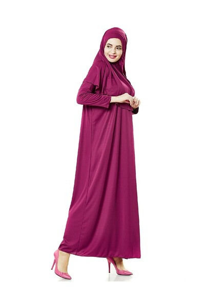 İhvan Fuchsia One Piece Prayer Dress - 5015 Prayer Rug and Zikirmatik Triple Set