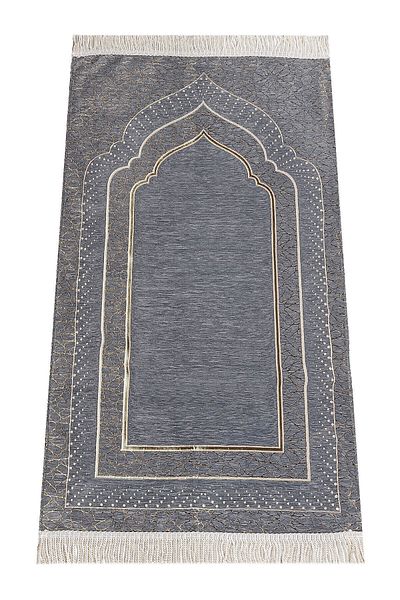 ihvanonline Mihrab Patterned Lined Chenille Prayer Rug - Gray
