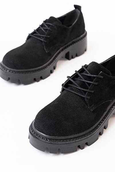 Aymood 868-754 Black Suede - Loafer cu șireturi cu talpă înaltă