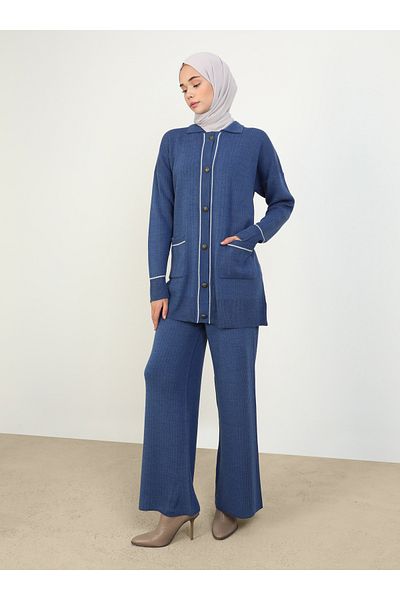 Refka Refka Indigo Knitwear Set - Stylish Design with Piping and Pocket Detail