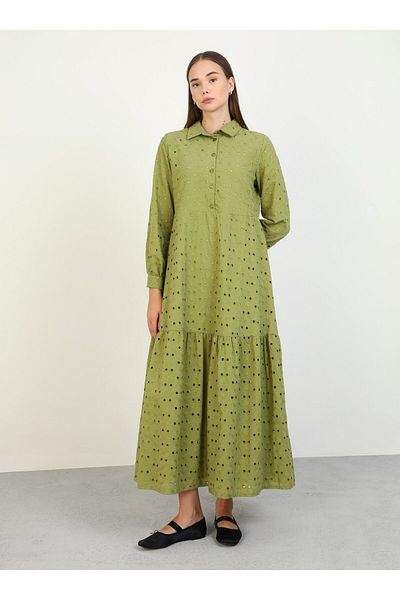 Benin Olive Green Embroidery Hijab Dress - Benin