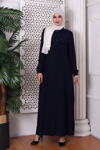 derin store Plain Dark Navy Neck Laced Honeycomb Fabric Ferace 9229-22