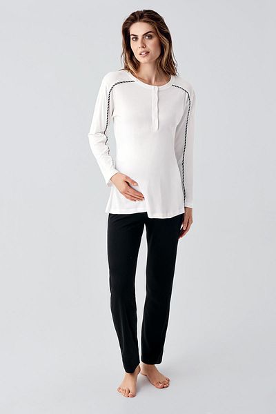 Artış Set de pijamale pentru rochie de maternitate, cu mâneci lungi, elastic, vâscos, cu dungi