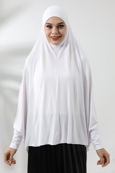 ihvanonline Λευκό έτοιμο πρακτικό Sultanbaş Hijab με μανίκια χτενισμένο βαμβακερό σουφλέ κασκόλ Hijab