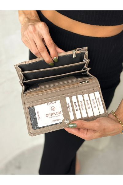 DERKON Genuine Leather Mink Women's Wallet with Lots of Eyelets