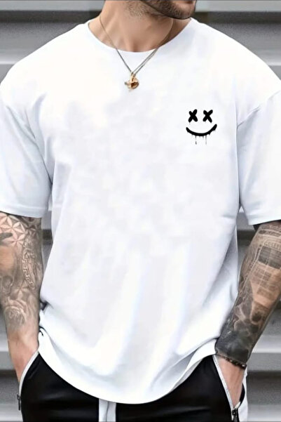 ESSFASIHON Ανδρικό κοντομάνικο μπλουζάκι με λαιμόκοψη με στάμπα