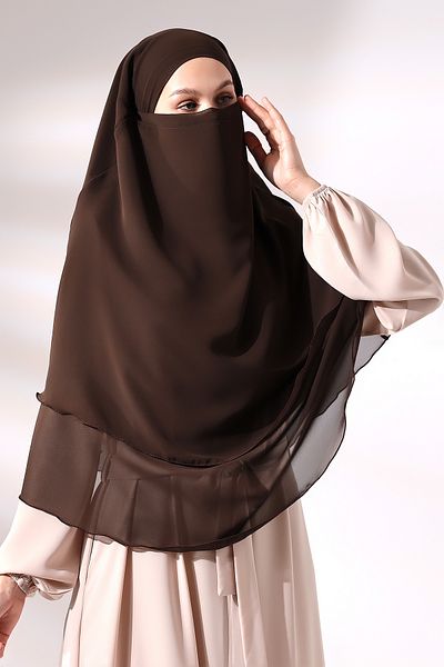 ihvanonline Brown Three-Layer Veiled Short Chiffon Hijab Souffle Scarf
