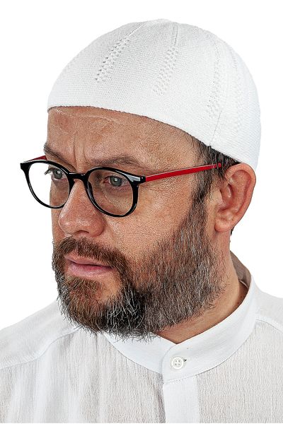 ihvanonline Orlon Knitted Winter Wool Beret Skullcap Baklava Pattern White