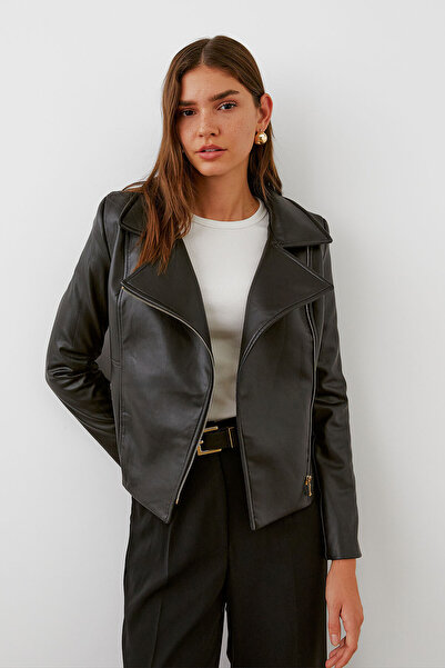 urban focus Double Breasted Leather Coat