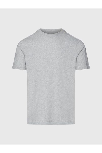 Calvin Klein Men's Gray T-Shirt with Brand Logo on the Sleeve and Chest, Cotton Crew Neck, Moisture Absorbing Fabric 00GM