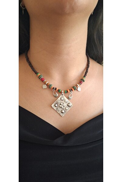 azra takı tasarım El yapımı döküm,gümüş renk,ahşap,otantik, bohem, etnik kısa...