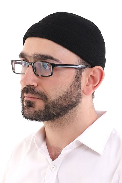 ihvanonline Black Folded Plain Pattern Winter Orlon Skullcap Hat