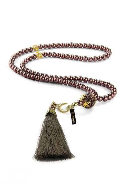 İhvan 99 Piece Pearl Rosary - Vavli and Tugra, Brown Color