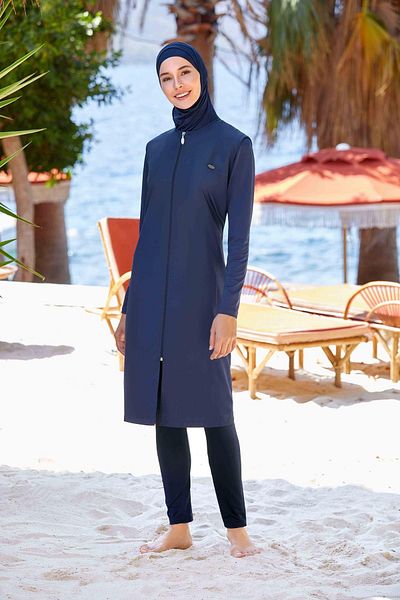 Adasea Σκούρο Navy Blue Large Size Full Covered Hijab μαγιό - 1250-24