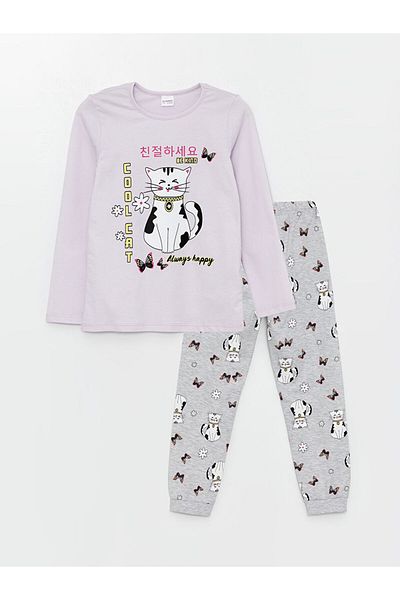 LC Waikiki Crew Neck - Girl's Printed Long Sleeve Pajama Set