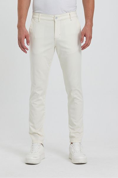 TheSeason Flexible Slim Fit Men's Chino Pants with Side Pockets - Ecru Gabardine Cotton Linen