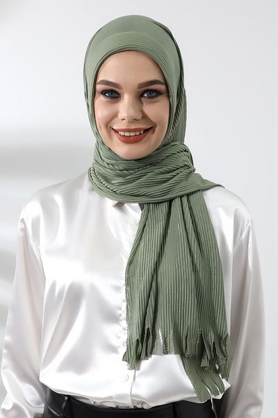 ihvanonline Μέντα Hijab έτοιμο πρακτικό βαμβακερό σάλι με ραβδώσεις