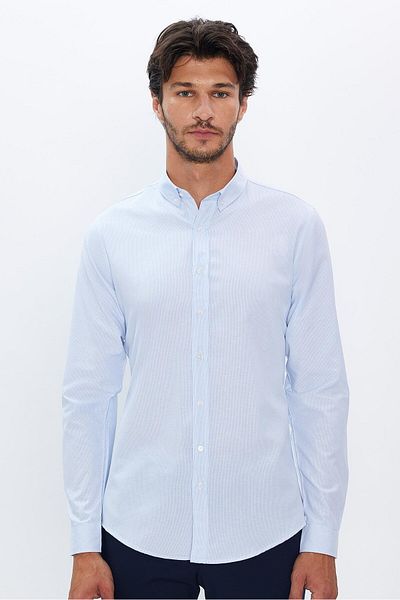 Tudors Ανδρικό ριγέ πουκάμισο Slim Fit - Μακρύ μανίκι, Slim Fit, γιακά με κουμπιά 4 εποχών