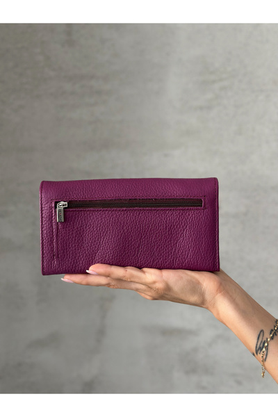 DERKON Portofel de damă din piele naturală mov - cu o mulțime de ochiuri