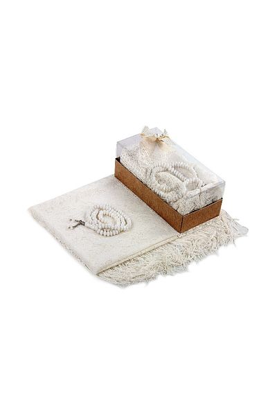 İhvan Mevlid Gift Set - With Prayer Beads - With Shawl Cover - Cream Color