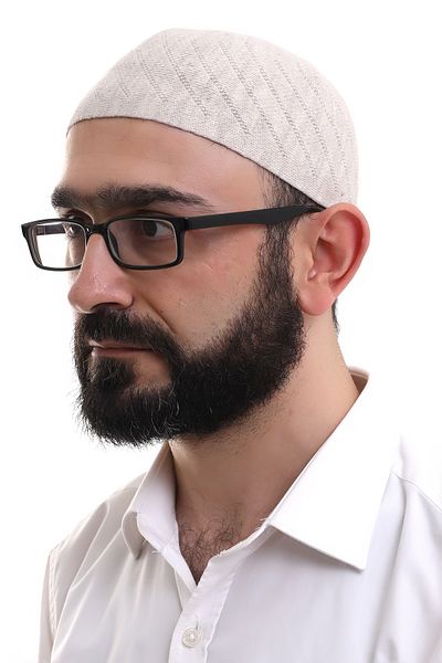 ihvanonline Cream Winter Cross Patterned Woven Skullcap