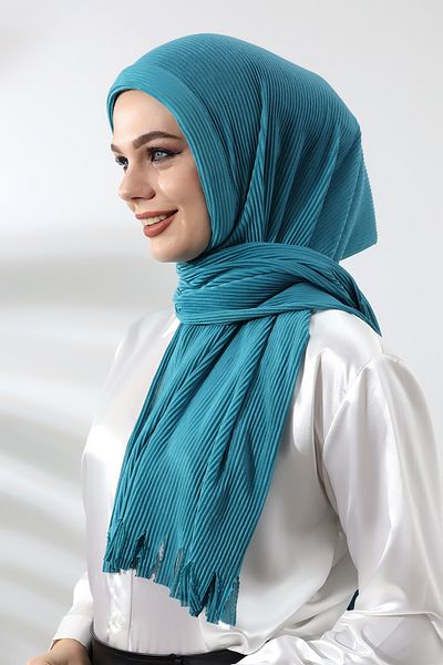 ihvanonline Turquoise Hijab Ready Practical Corded Cotton Shawl