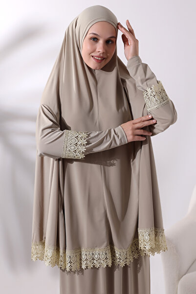 ihvan online Πρακτικό φόρεμα προσευχής δύο τεμαχίων με χτένισμα - Σετ κάτω και επάνω 8018 Mink