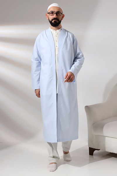 ihvanonline Costum de rugăciune pentru bărbați albastru, cu decolteu în V, fără nasturi, deschis în față