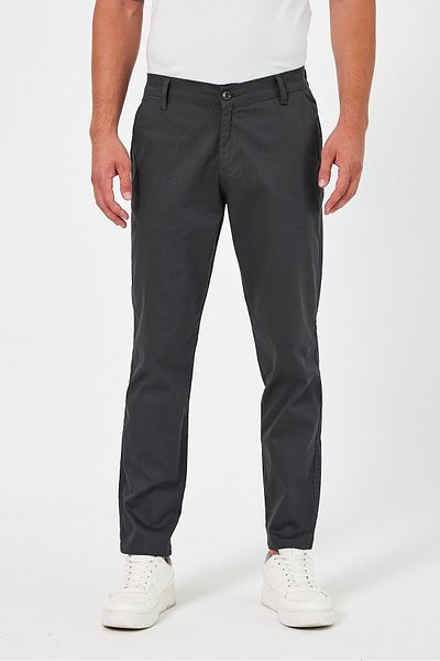 TheSeason Men's Anthracite Gabardine Cotton Slim Fit Stretch Chino Trousers