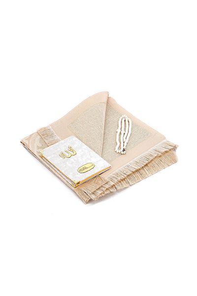 ihvanonline Velvet Yasin Book in Bag Size - Prayer Rug - Mevlid Gift Cream with Prayer Beads and Transparent Box